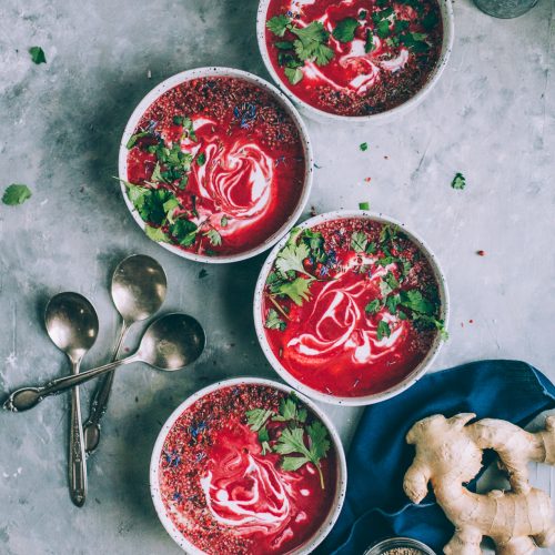 Creamy Beet Soup with Coconut, Ginger and Lime
