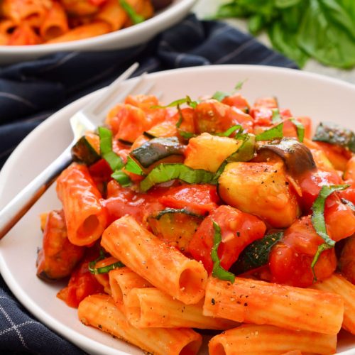 Roasted Eggplant and Zucchini Pasta